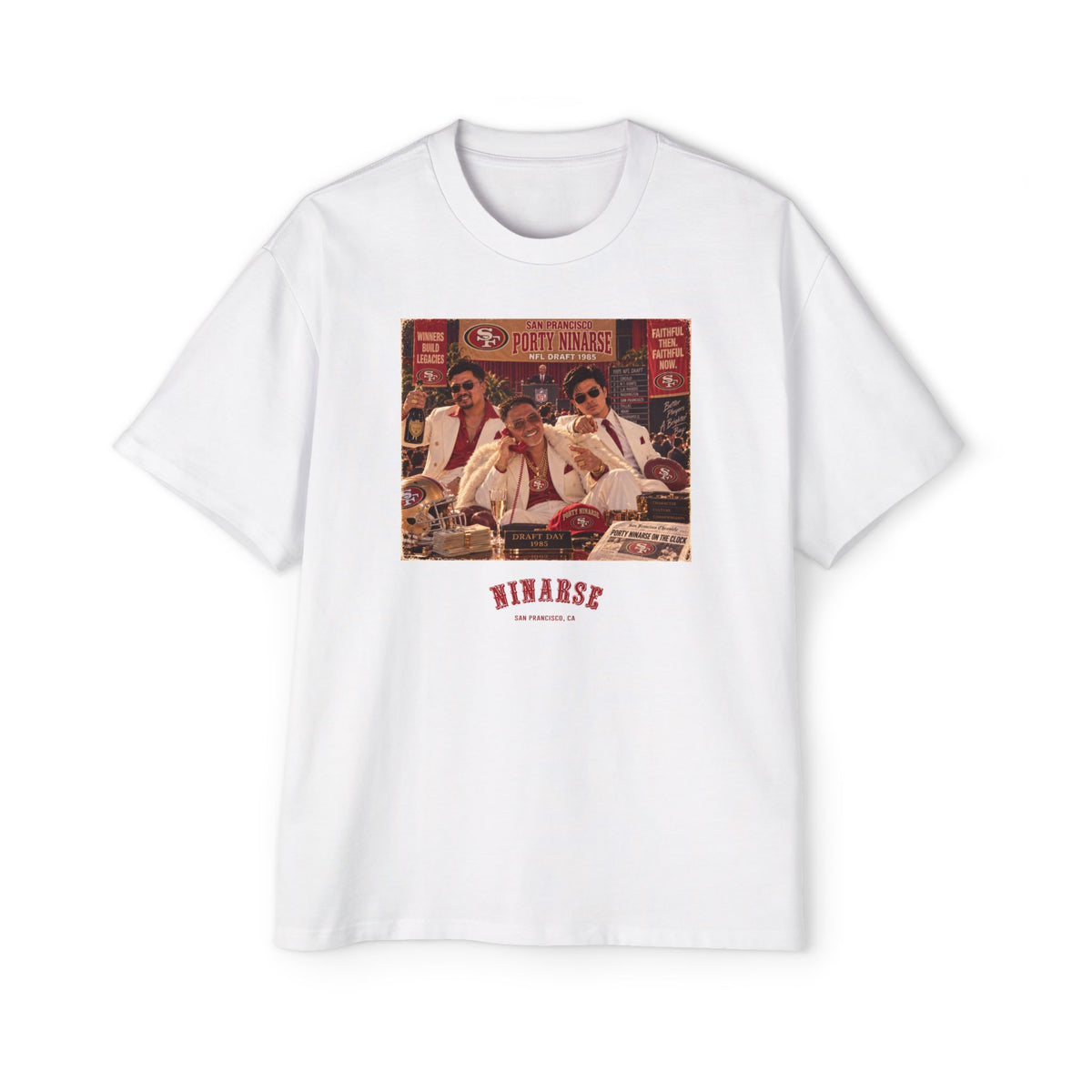 Porty Ninarse 1985 Draft Day white oversized cotton t-shirt